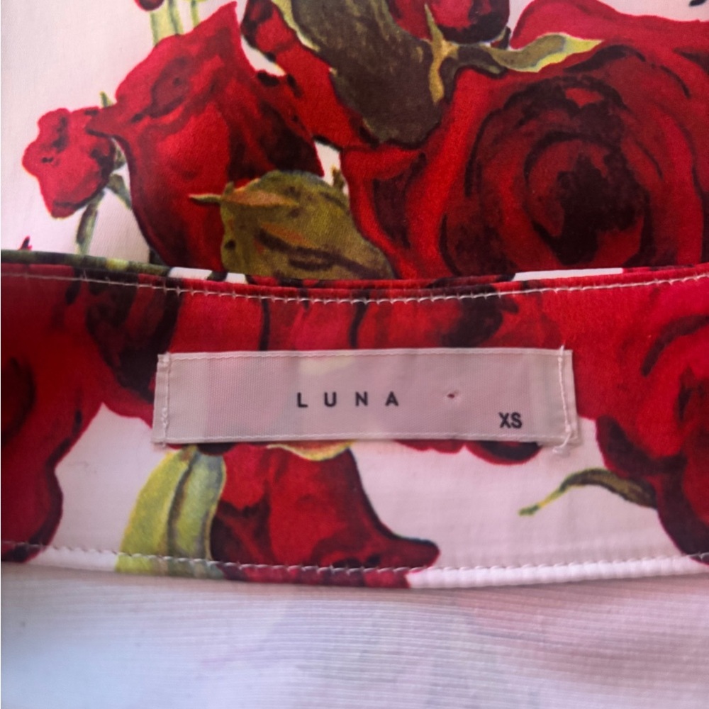 Floral Red Rose Print A-Line Skirt - White Background - Picture 3 of 7